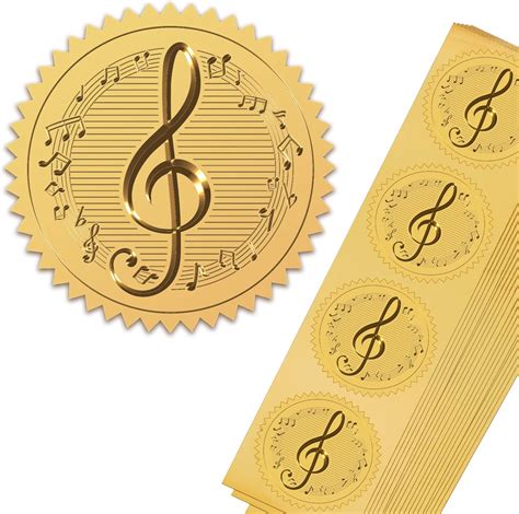 Buy Craspire Gold Foil Certificate Seals Music Note 2 Round Self Adhesive Embossed Stickers