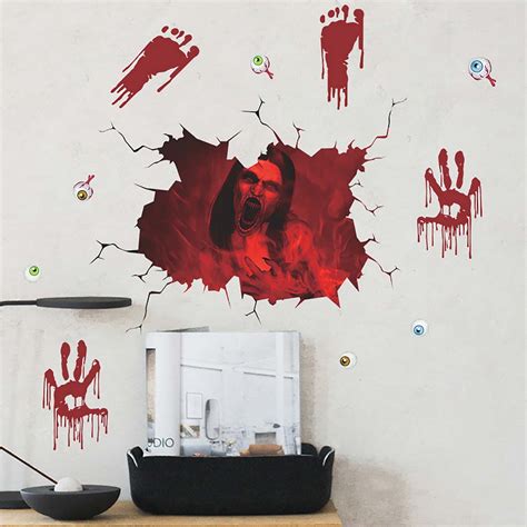 SDJMa Scary Halloween Wall Stickers 3D Ghost Floor Decals Art Decorations, Red Zombie Wall Floor ...