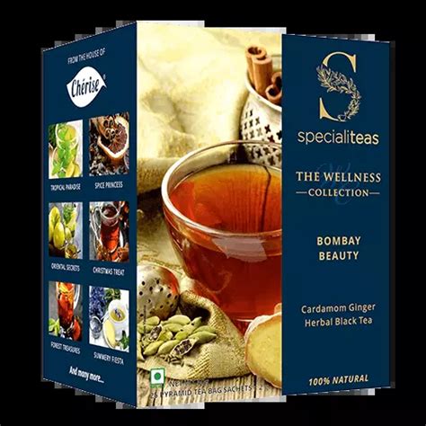 Cherise Specialiteas Bombay Beauty Cardamom Ginger Herbal Black Tea 2 G X 25 Pyramid Tea Bags