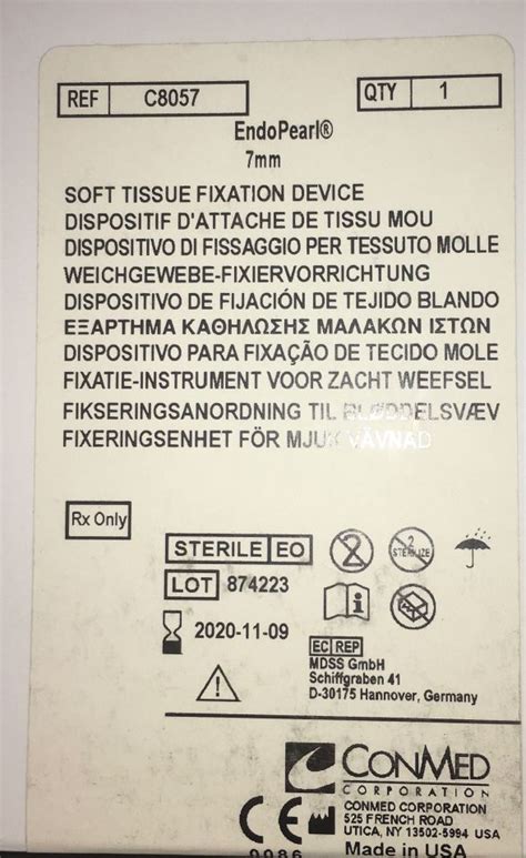 New Conmed C8057 Soft Tissue Fixation Device Endopearl 7mm Surgical