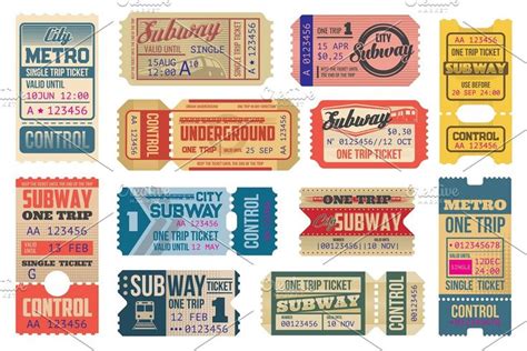 Subway, underground, metro tickets | Diseño de boletos billete ...