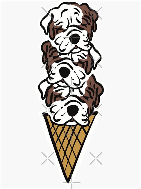 "Scoops of English Bulldog Ice Cream Cone" Sticker for Sale by SubtleSplit | Redbubble