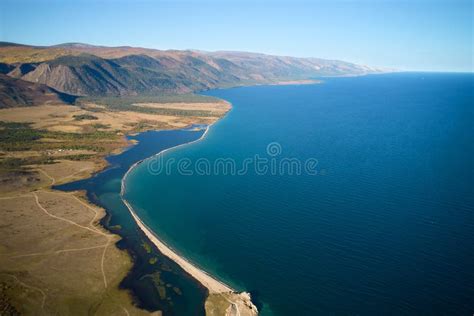 Lake Baikal from the Air. View of the Bay, Mountains Stock Photo ...