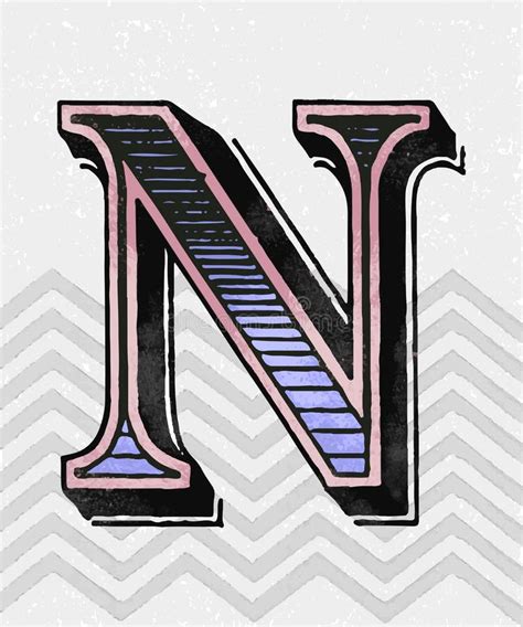 Capital Letter N Vintage Typography Style Stock Vector Illustration