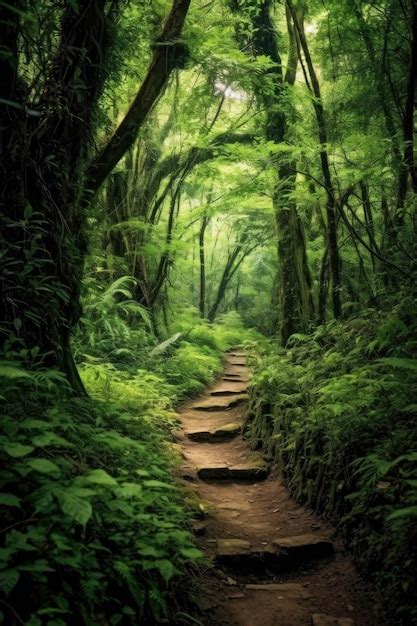 Premium Ai Image A Winding Path Through A Lush Green Forest Created With Generative Ai