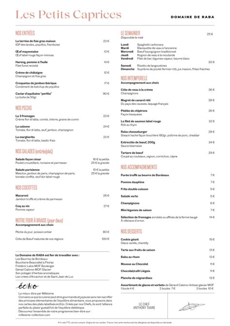 Restaurant Les Petits Caprices Domaine De Raba Talence Menu Avis