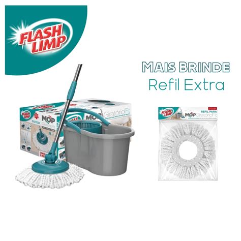 Balde Mop Giratório 360º Fit Esfregão Flash Limp 1 Refil em