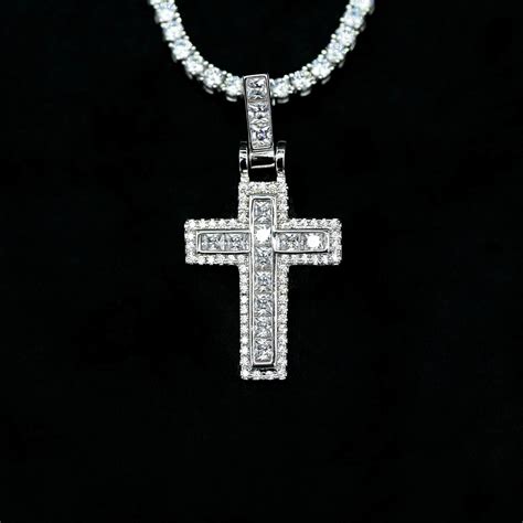 Iced Emerald Cross White Gold Pendants Diamond Cross Pendants