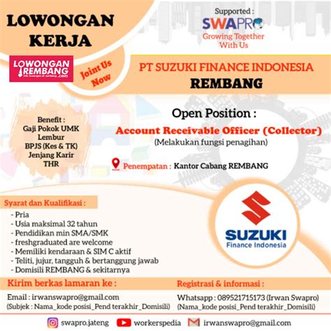 Lowongan Kerja Account Receivable Officer Collector Pt Suzuki Finance