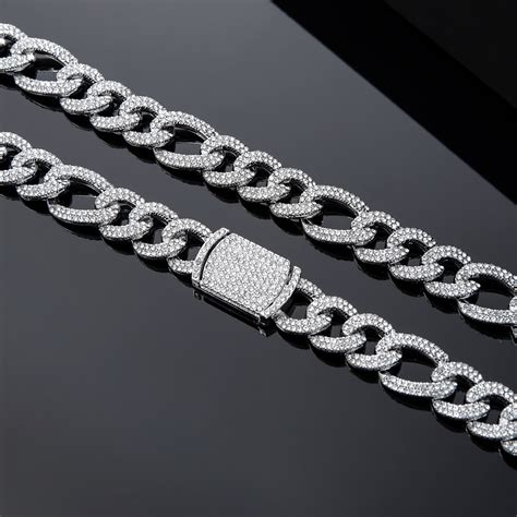 13mm Iced Figaro Chain In White Gold Helloice