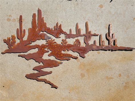 Iron Desert Vista Metal Wall Art Rusted Southwest Sonoran Desert Metal