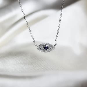 S Sterling Silver Blue Zircon Evil Eye Pendant Necklace Etsy Uk