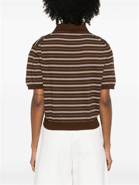 Miu Miu Striped Knitted Polo Top Brown Farfetch Uk