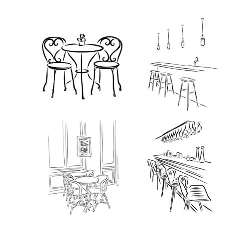 Premium Vector French Street Cafe Hand Drawn Vector Illustration