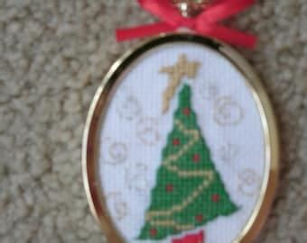 Cross Stitch Button Tree Christmas Ornament Folk Art Tree Decor