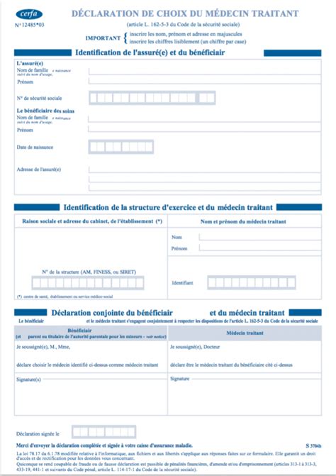 Formulaire Pour Medecin Traitant Changer M Decin Traitant Formulaire