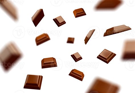 Close Up Of Chocolate Pieces Stack Falling Many Chocolate Cubes Falling