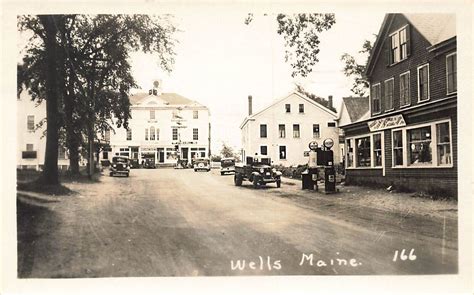 Wells Me Socony Gas Pumps Storefronts Downtown On Route 1 Real Photo