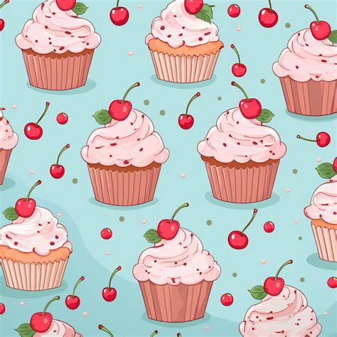 Premium Photo Seamless Pattern Of Cupcakes With Cherry On Top