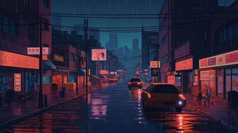 LOFI city illustration anime manga style background wallpaper design ...