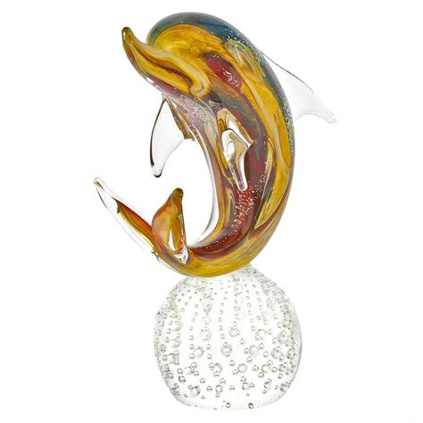 Murano Sculptures Murano Glass Dolphin On Base Chalcedony