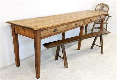 Antique Pine Dining Table With Drawers Storage Farmhouse Prep Table