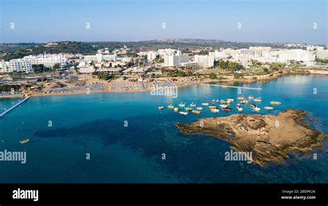 Aerial Birds Eye View Of Fig Tree Bay In Protaras Paralimni