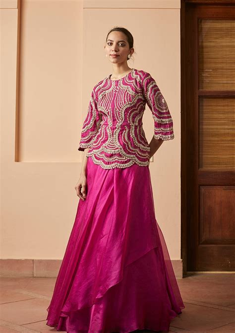 Niloufar Optical Embroidered Top And Skirt Osaa By Adarsh