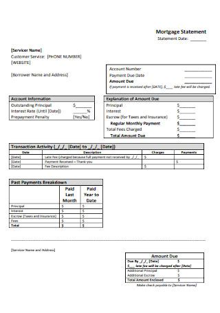 Mortgage Statement Template Excel