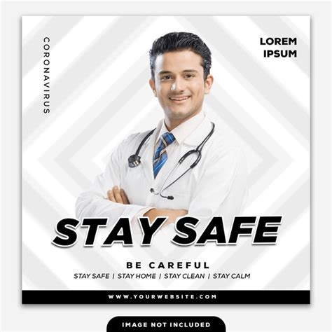 Template Social Media Post Square Banner Coronavirus Stay Safe Doctor