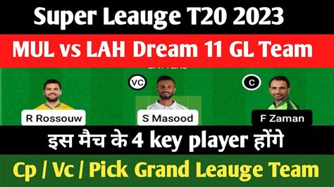 LAH Vs MUL Dream 11 Prediction MUL Vs LAH Grand Leauge Team Super