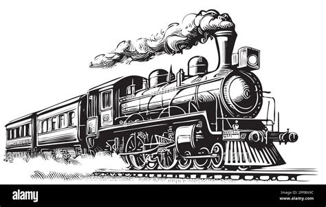 Retro Steam Train hand drawn sketch illustration Stock Vector Image ...