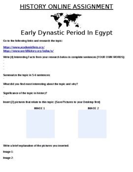 Early Dynastic Period In Egypt "Mini Research" Online Assignment