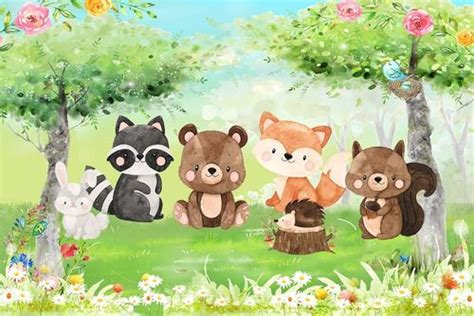 Painel Festa Tecido Animais Bosque Florido M X M Woodland