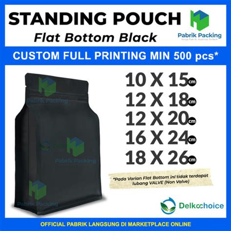 Jual Standing Pouch Flat Bottom Hitam Kemasan Kopi Premium Murah