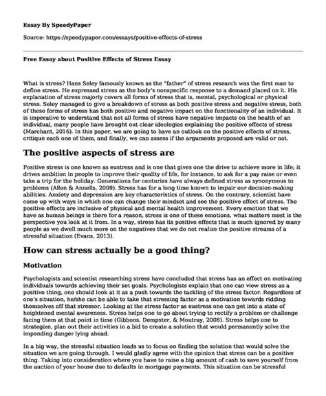 Free Essay About Positive Effects Of Stress Speedypaper