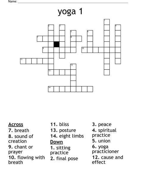 Basic Yoga Asana Crossword