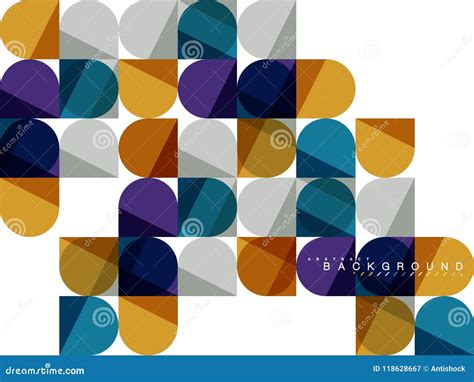 Round Square Geometric Shapes On White Tile Mosaic Abstract Background