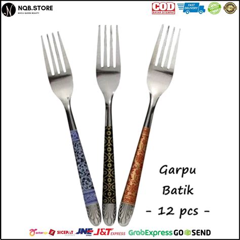 Jual Garpu Makan Stainless Tebal Motif Batik Lusinan Isi 12 Pcs Garpu