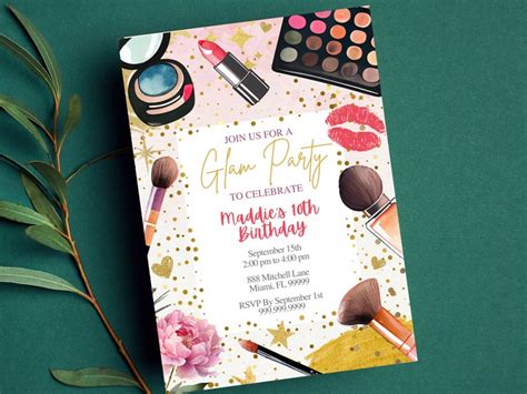 Editable Spa Makeup Birthday Party Invitation Glam Party Invitation