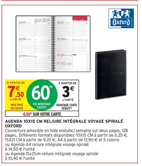 Promo Oxford Agenda X Cm Reliure Int Grale Voyage Spiral Chez