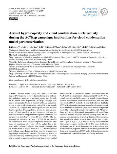 (PDF) Aerosol hygroscopicity and cloud condensation nuclei activity ...