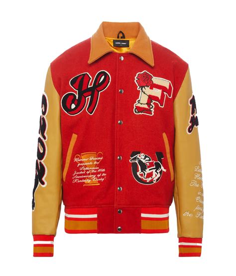 Homme Femme Red And Yellow Wool And Leather Varsity Jacket