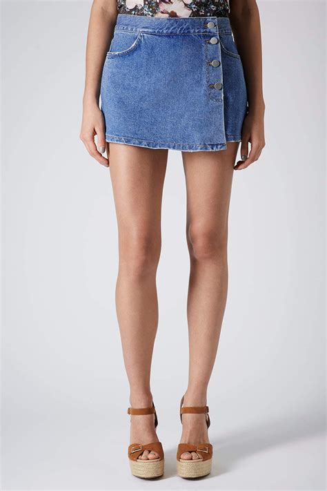 Lyst Topshop Moto Denim Skort In Blue