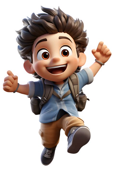 3d Cartoon Of A Little Boy Running Happily Little Boy Jumping With A