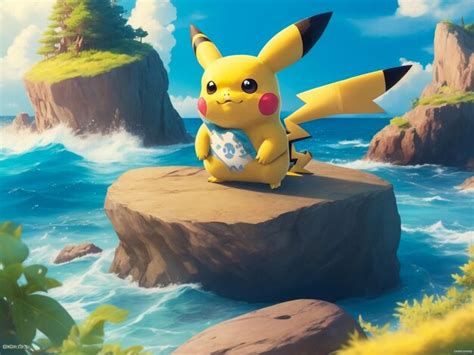 Fotos De Um Pikachu - Um desenho animado pikachu sentado em cima de uma pedra | Foto Premium