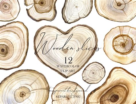 Wood Slice Watercolor Clipart Rustic Wedding Welcome Sign Boho Wedding