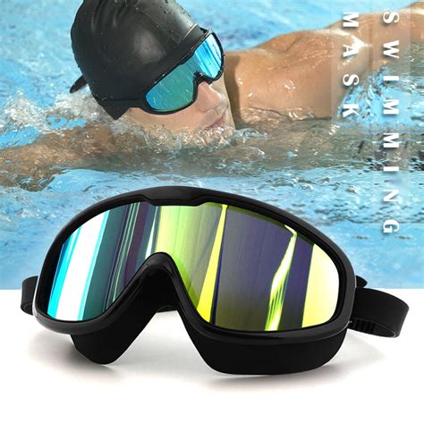 One Piece Swimming Mask Whole Shaped Lens Swim Glasses Anti Fog Uv Wide