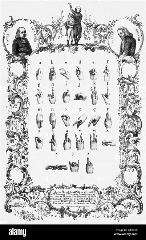 The French sign language alphabet with ornate border, above Wellcome ...