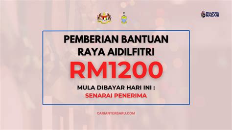 Bantuan Raya Aidilfitri Rm Telah Mula Dibayar Pada Hari Ini